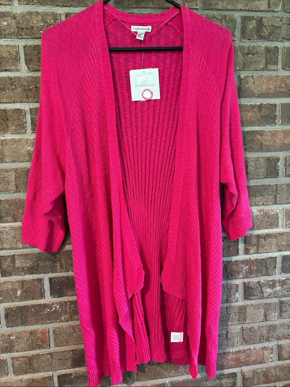 croft & barrow Open-Front Hot Pink Ribbed Cardigan